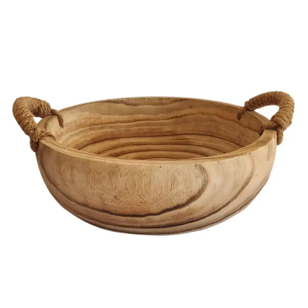 Kengo Wood Bowl With Handles 14x8in