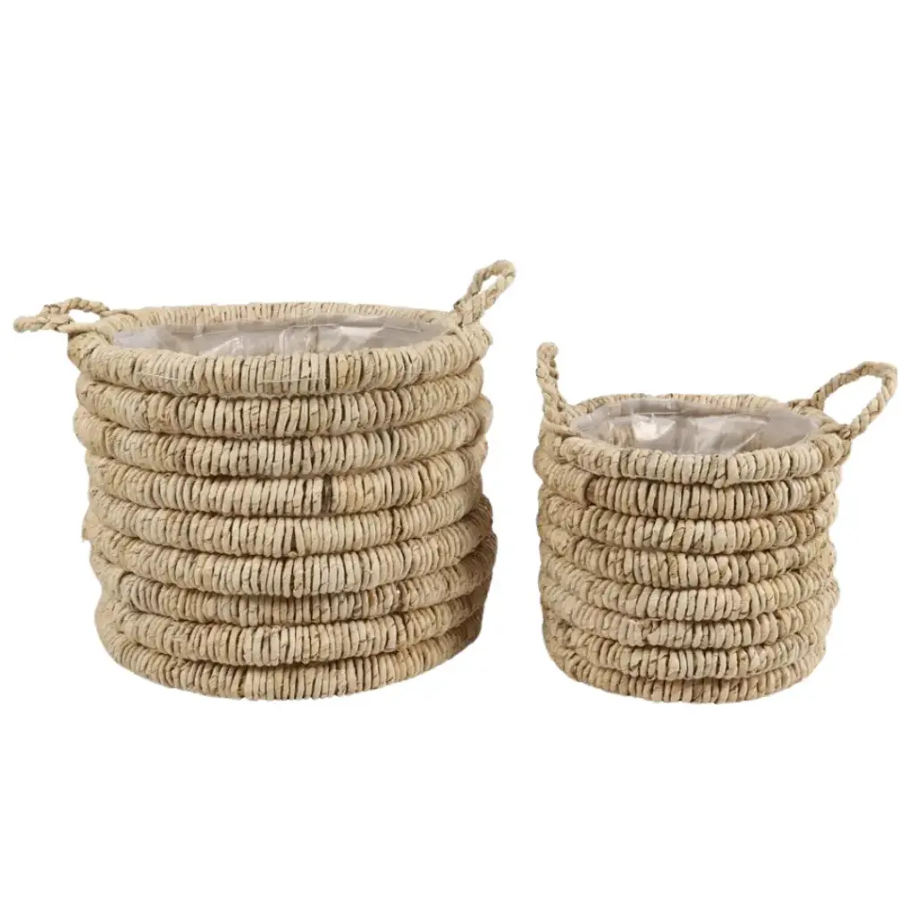 Theros Seagrass Lined Basket Planter Set 2pc 