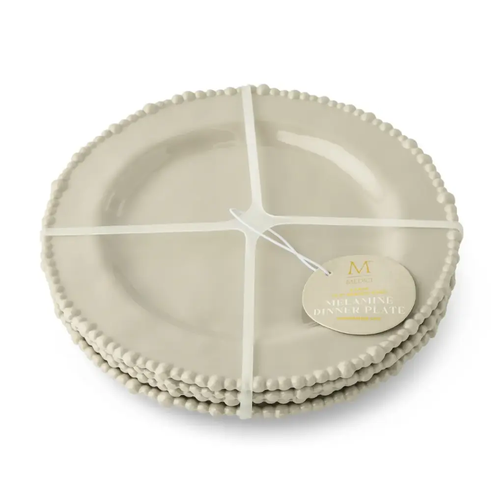 Beaded Edge Melamine Dinner Plate Set Pale Oak 4pc