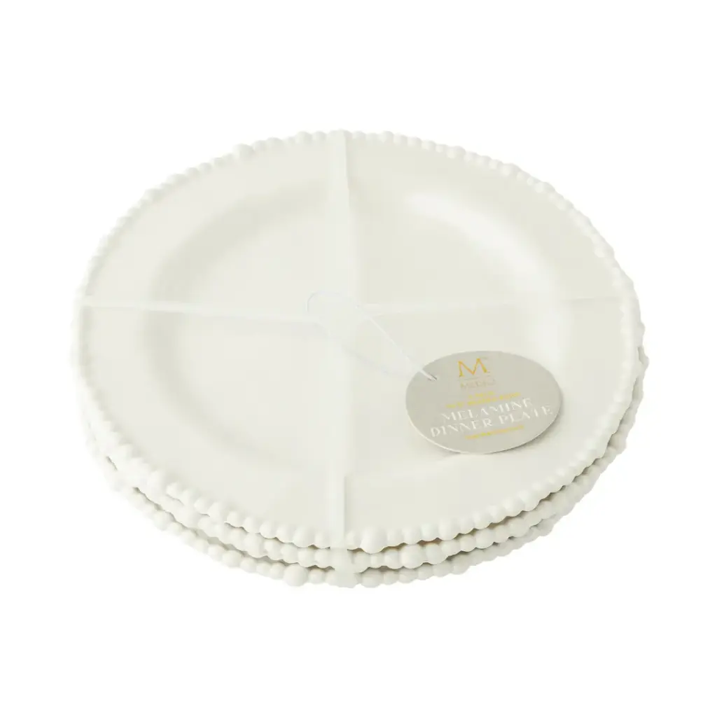Beaded Edge Melamine Dinner Plate Set White 4pc