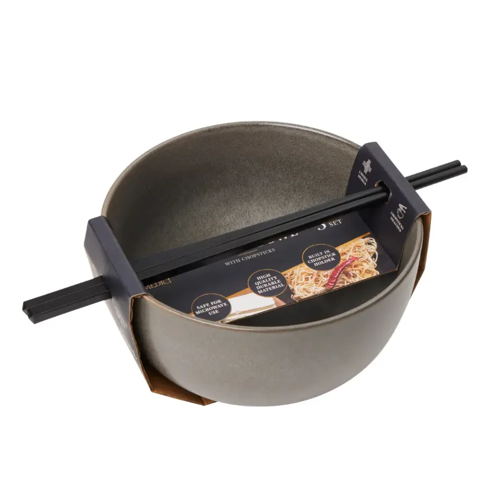 Ramen Bowl with Chopsticks Overcast Grey 24.5oz