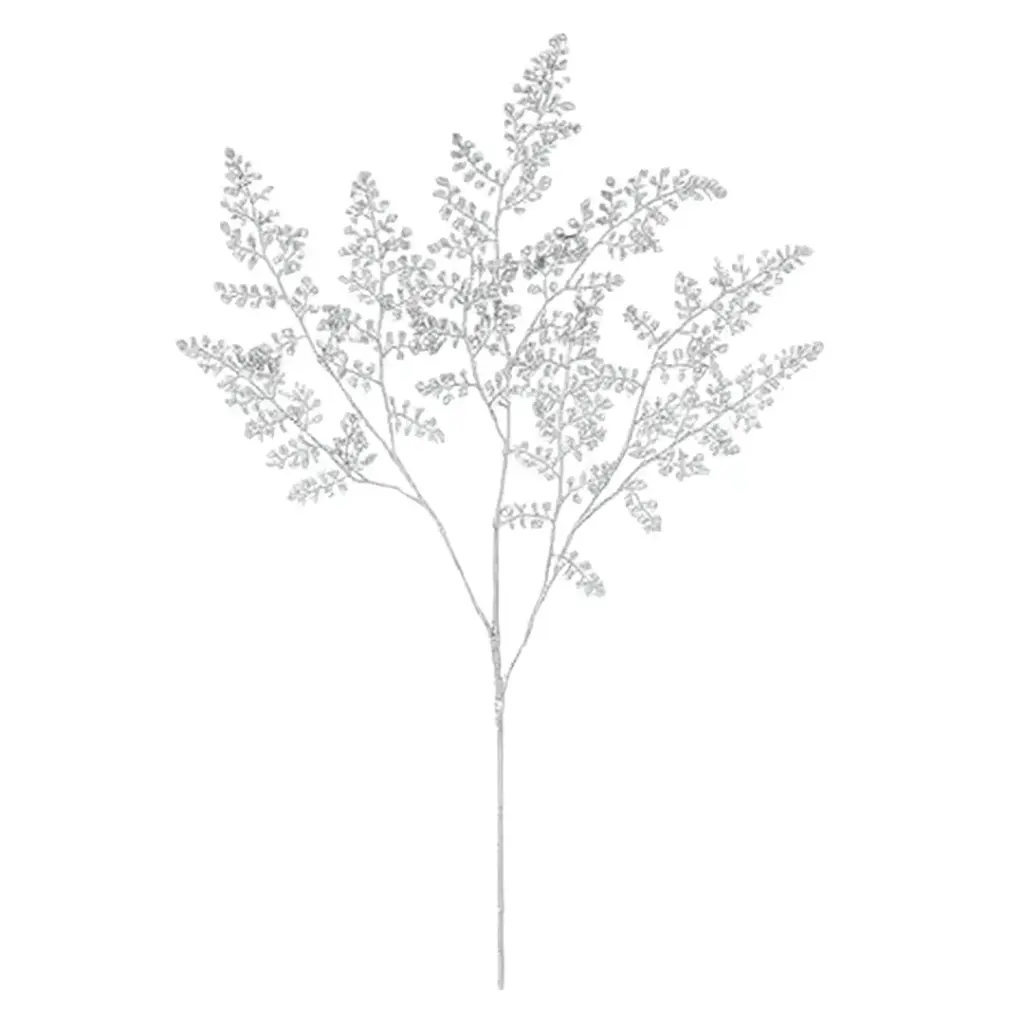 Glittered Maidenhair Fern Branch Silver 43in