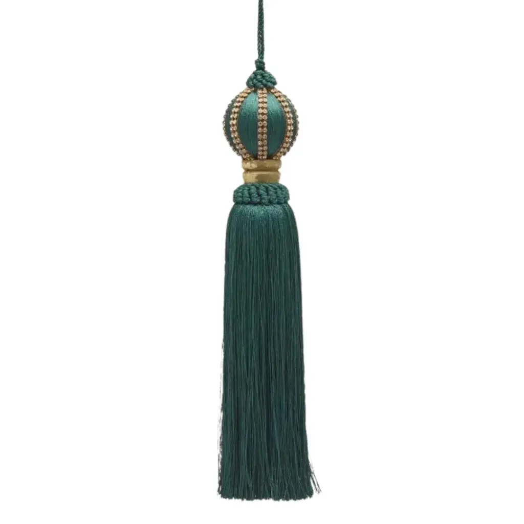 Hanging Tassel Decoration Gold and Green 11in