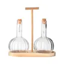 Allure Glass Oil & Vinegar Set with Wood Base 3pc