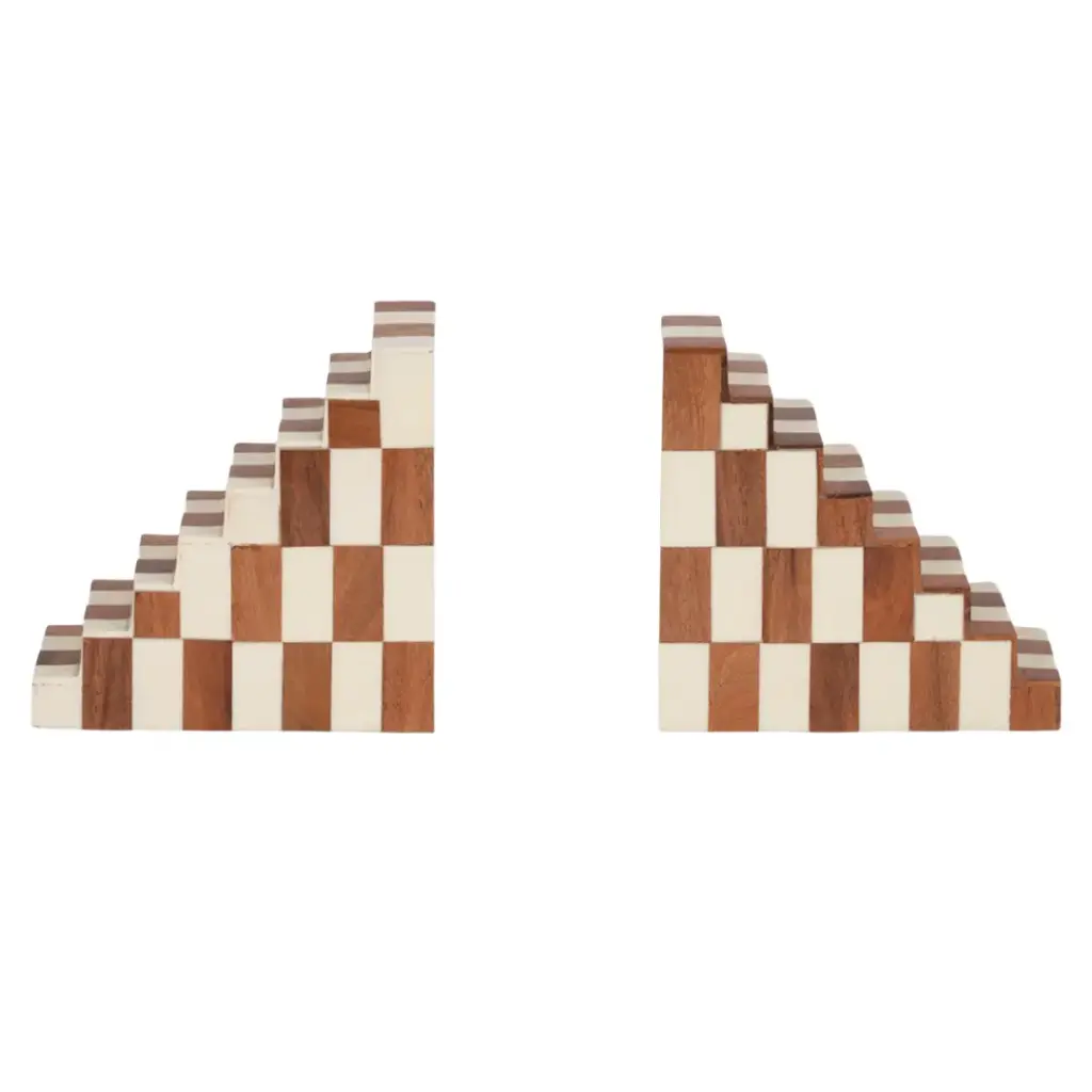 Steps Resin Bookends Set Ivory Natural 6in