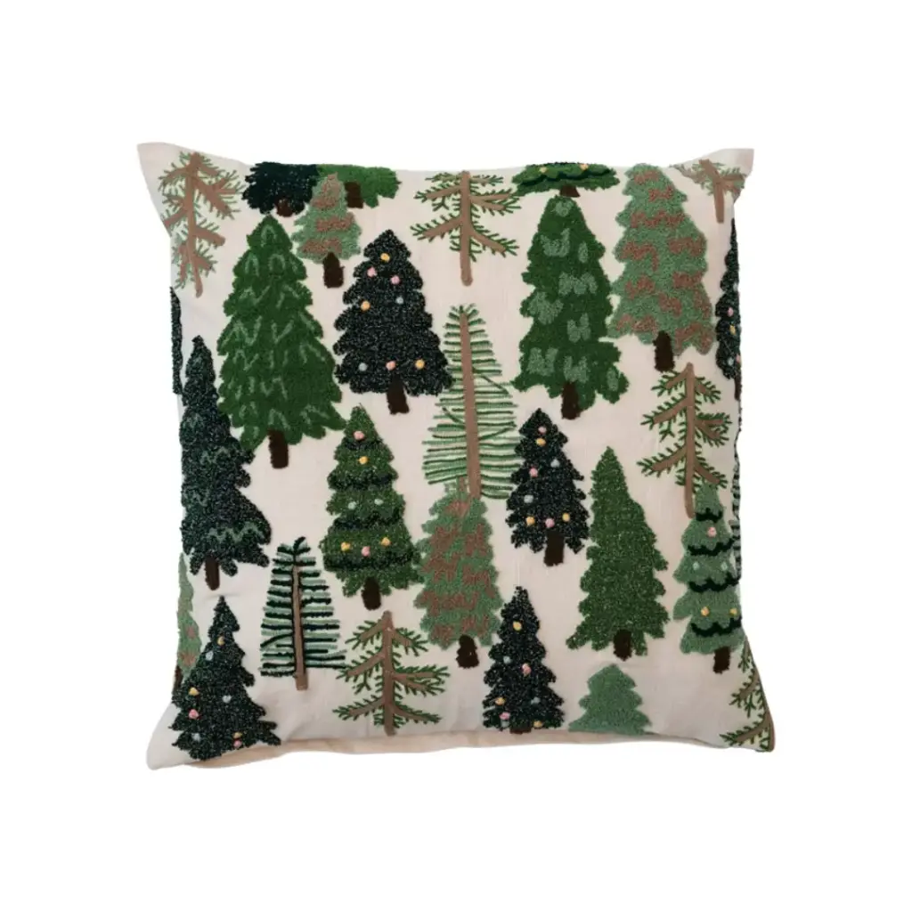 Cotton Slub Pillow with Tufted Christmas Trees Natural 20in