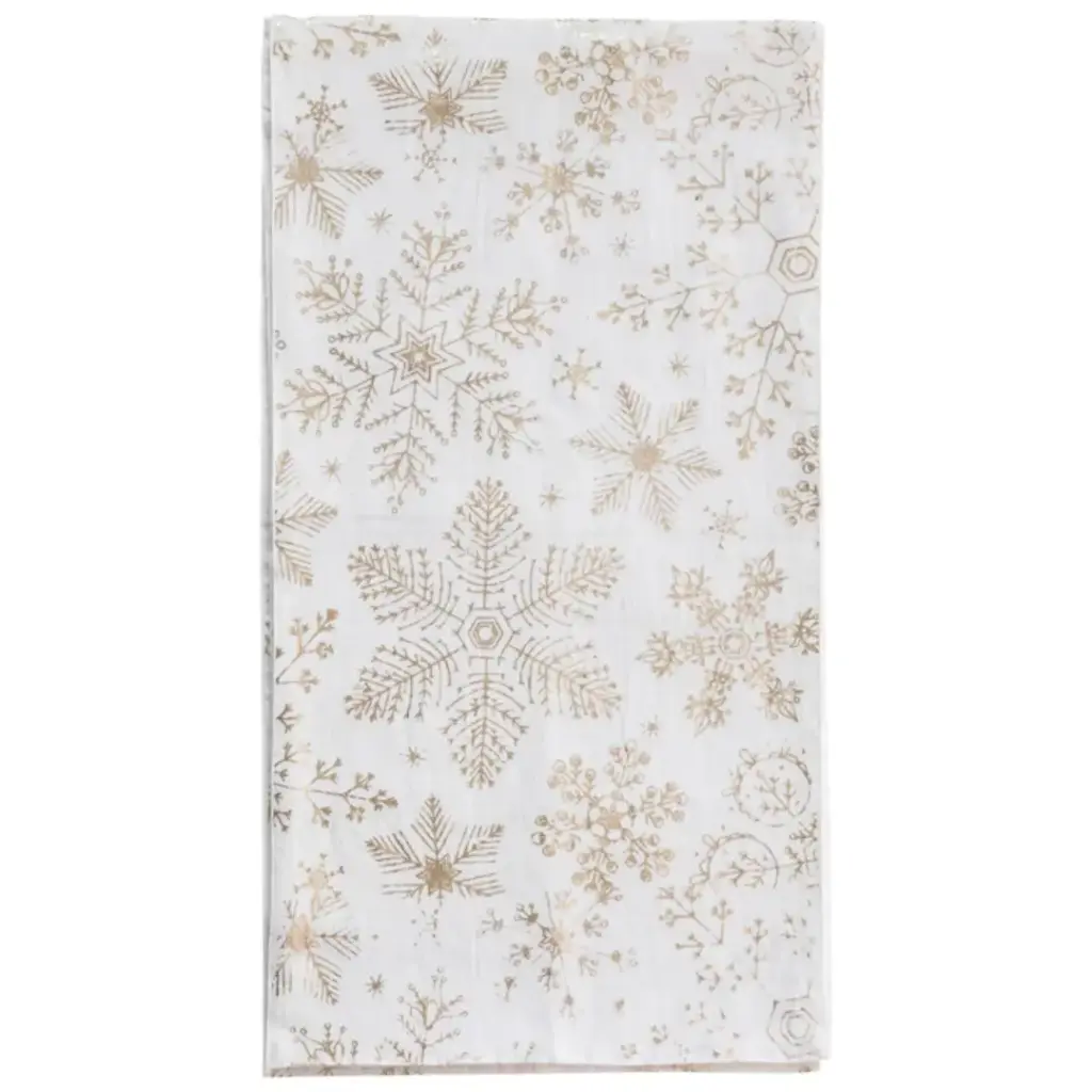 Linen Table Runner with Gold Foil Snowflakes White 108inx14in