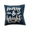 Cotton Velvet "Merry & Bright" Embroidered Pillow Navy & White 18in