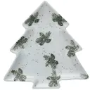 Stoneware Tree Shaped Plate with Pinecones & Gold Electroplating White 9in