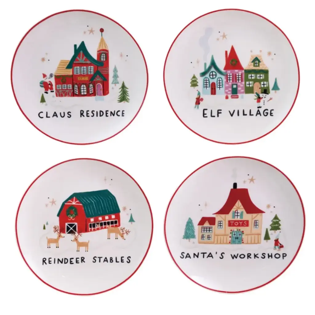 Stoneware Plate with North Pole Village Assorted 6in