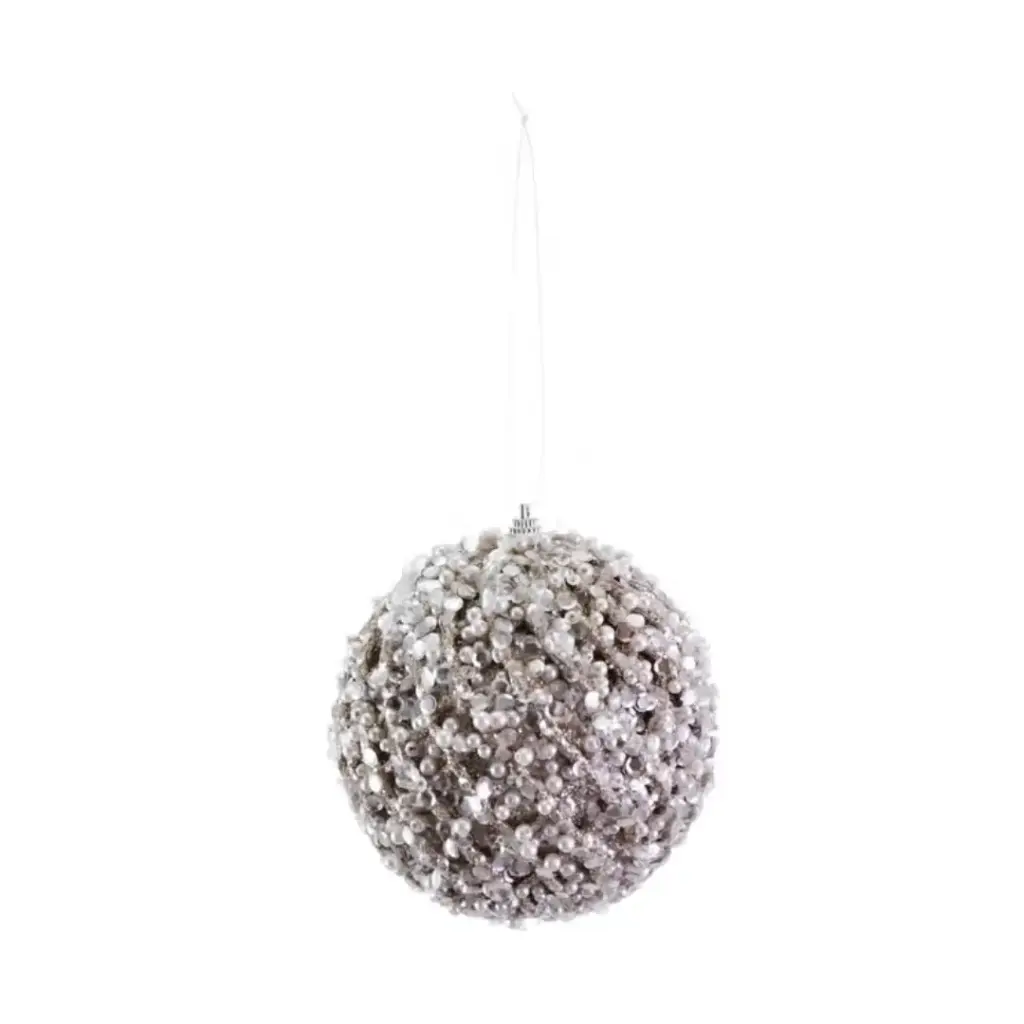 Foam Ball Ornament with Faux Pearls & Beads 5in