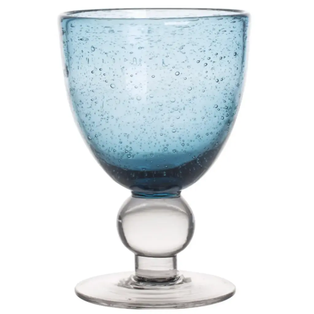 Artisan Bubble Glass Goblet Blue
