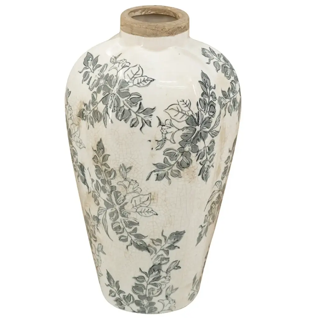 Floral Ceramic Vase Grey 11.5in