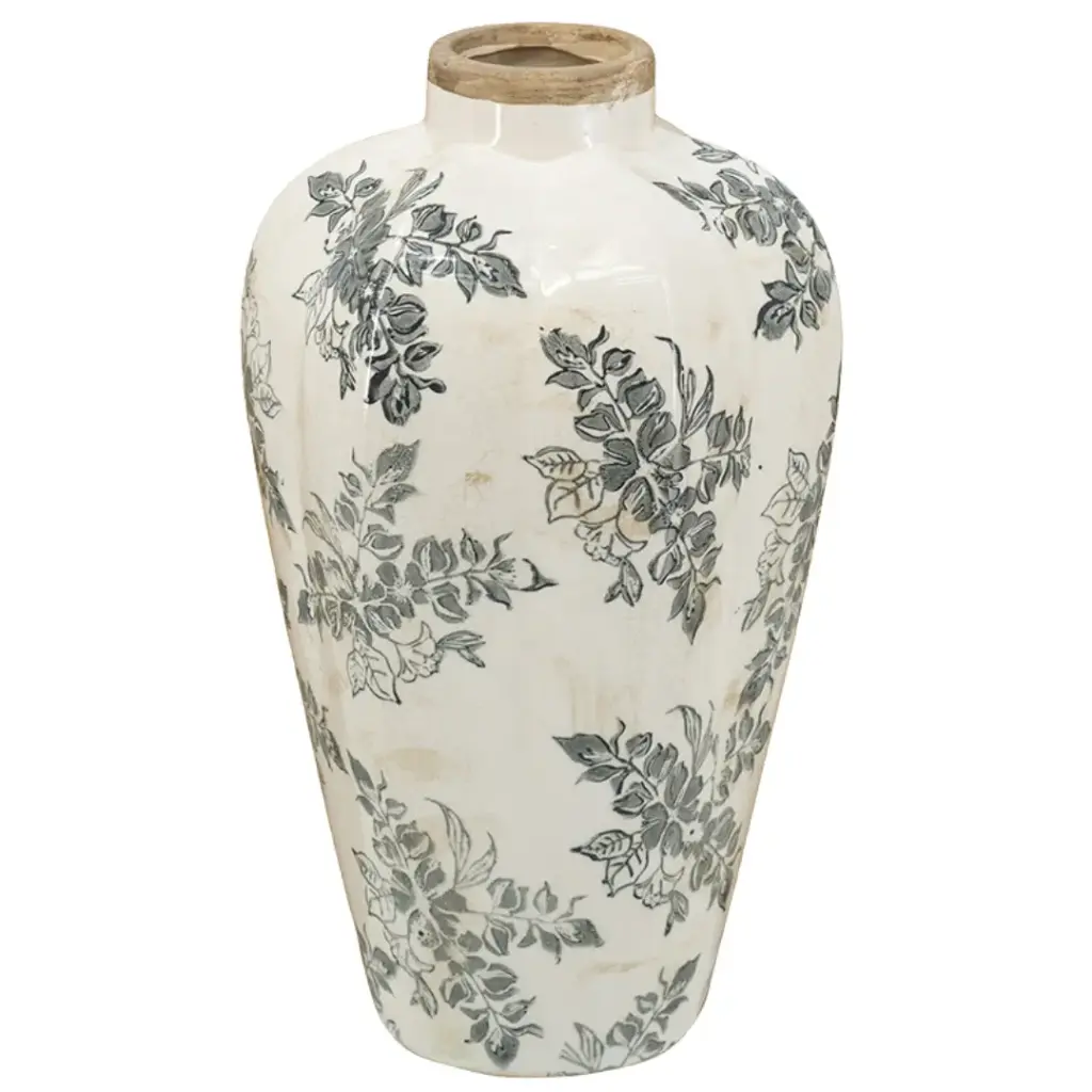 Floral Ceramic Vase Grey 13.5in