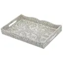 Floral Capiz Scalloped Tray White 18x12in
