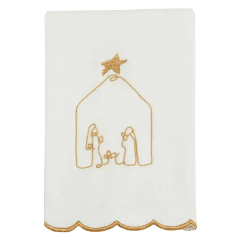 Gold Christmas Scallop Nativity Christmas Towel