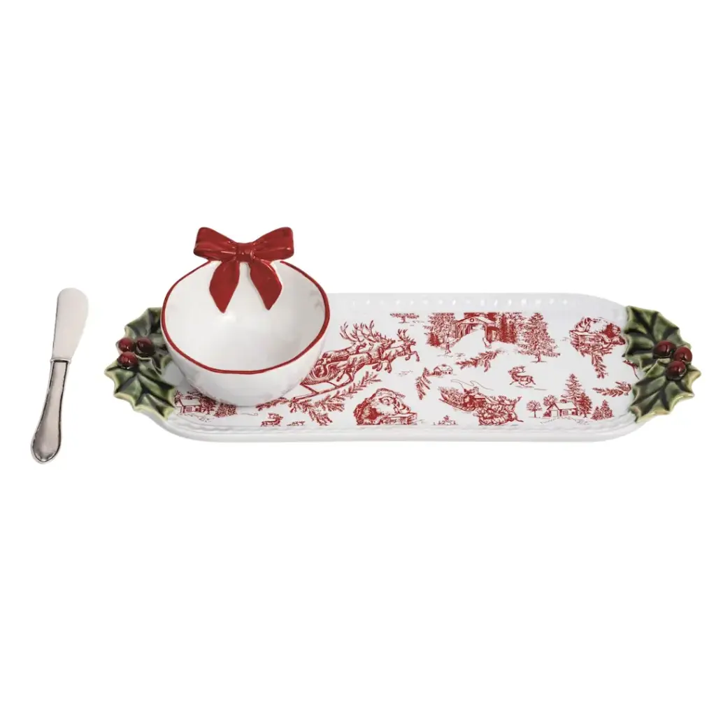 Holly & Bow Hostess Tray Set 4.5x13in 3pc