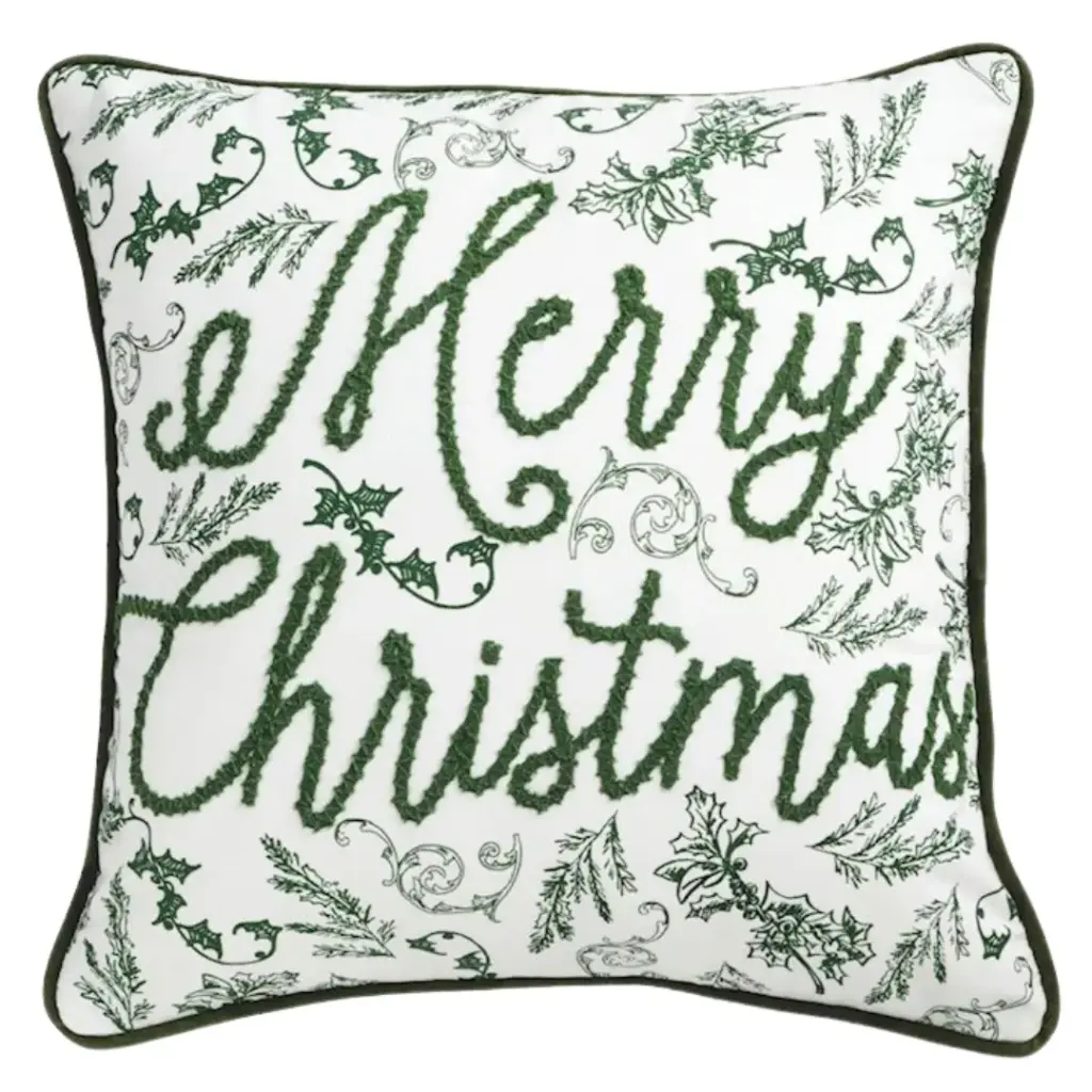 Toile Pillow Merry Christmas Green 18x18in