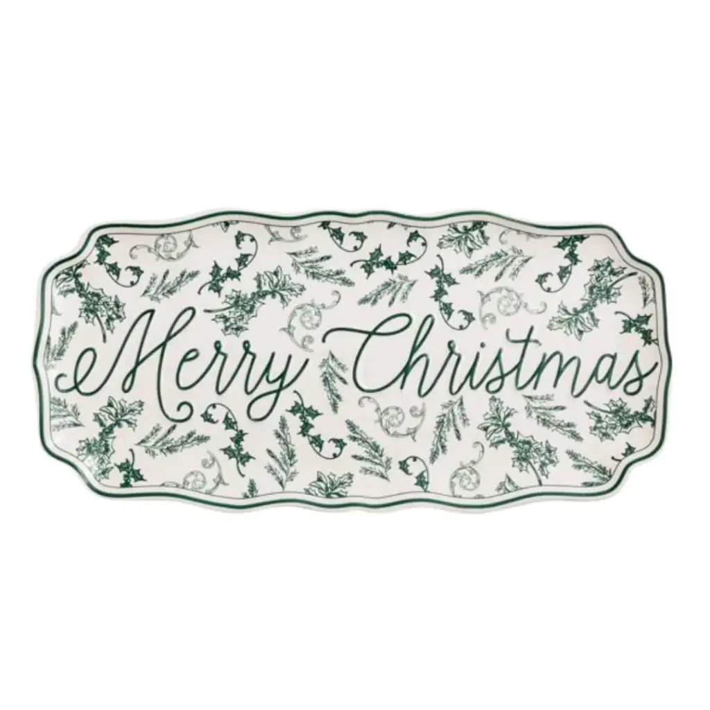 Toile Tray Merry Christmas Green 4.75x14.5in