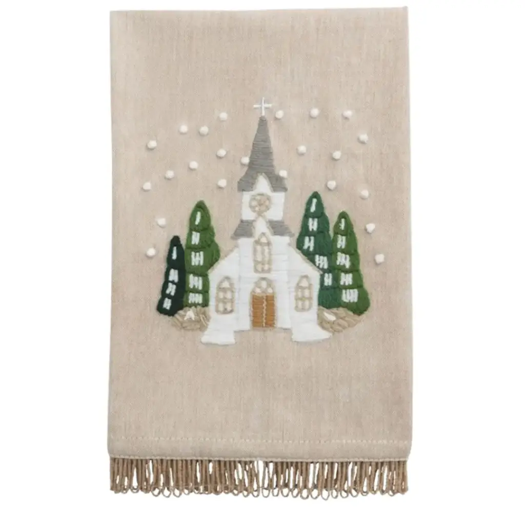 White Christmas Embroidered Church Towel 