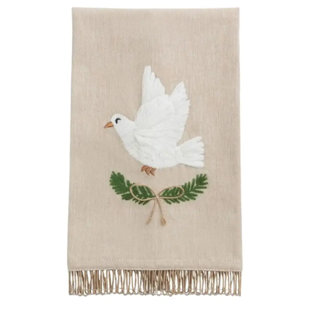 White Christmas Embroidered Dove Towel 