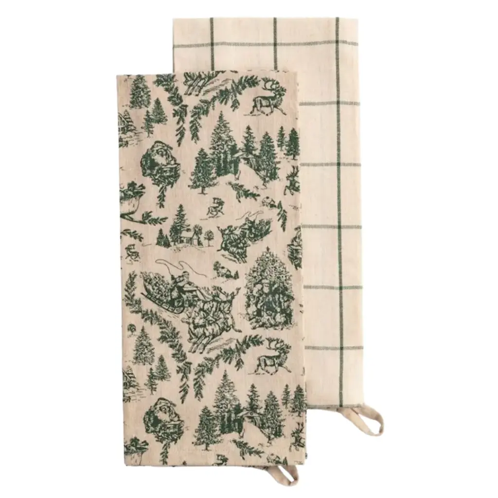White Christmas Toile Kitchen Towel Set 2pc 