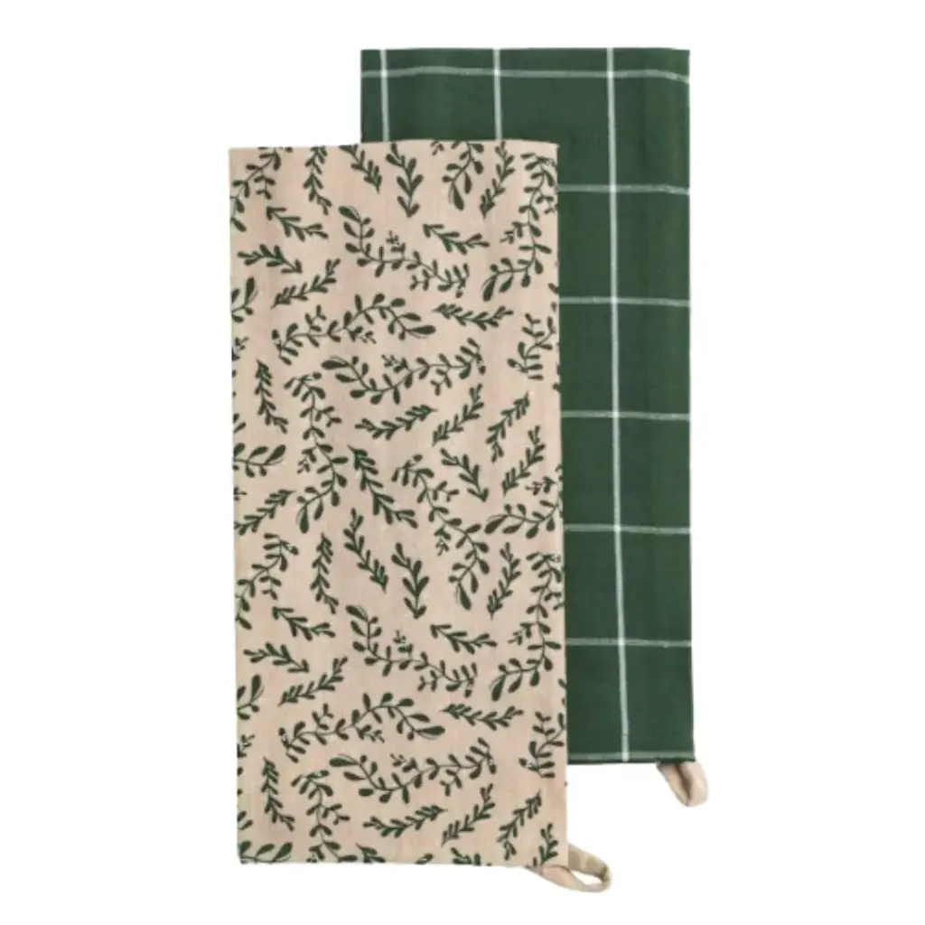White Christmas Vine Kitchen Towel Set 2pc