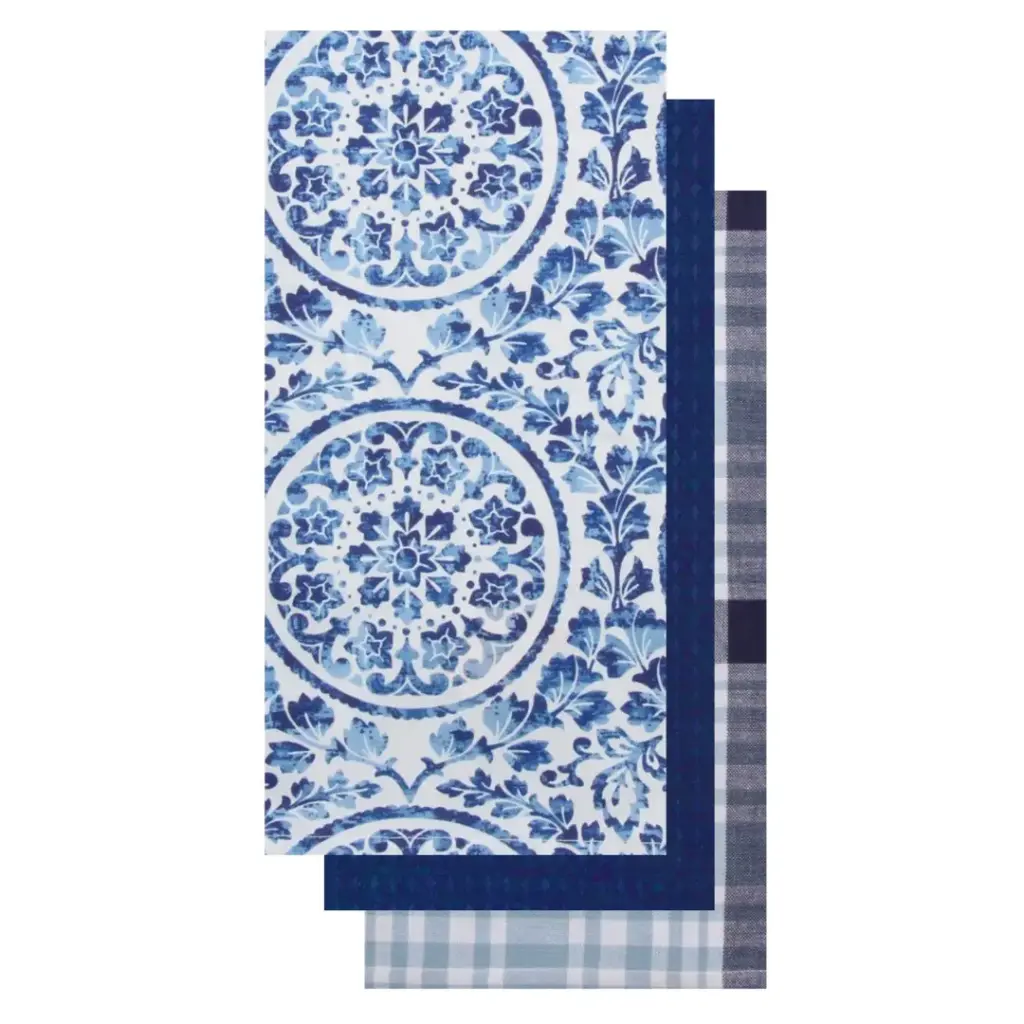 Medallion Kitchen Towel Set Blue 3pc
