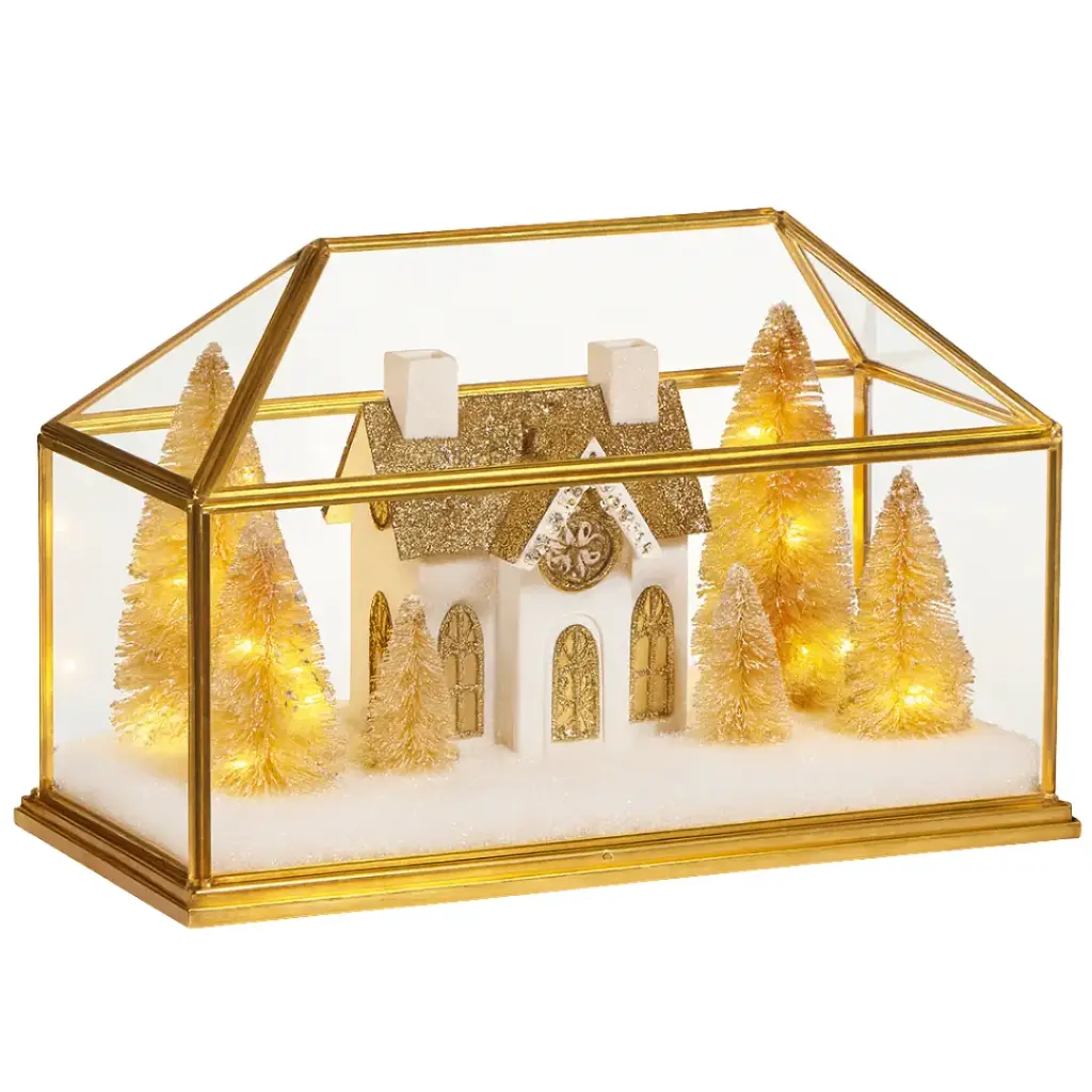Lighted House Terrarium Gold 11in