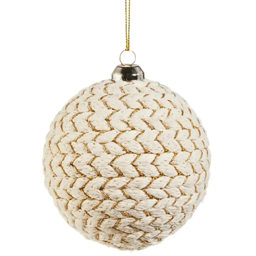 Rope Braid Ball Ornament Cream and Gold 4in