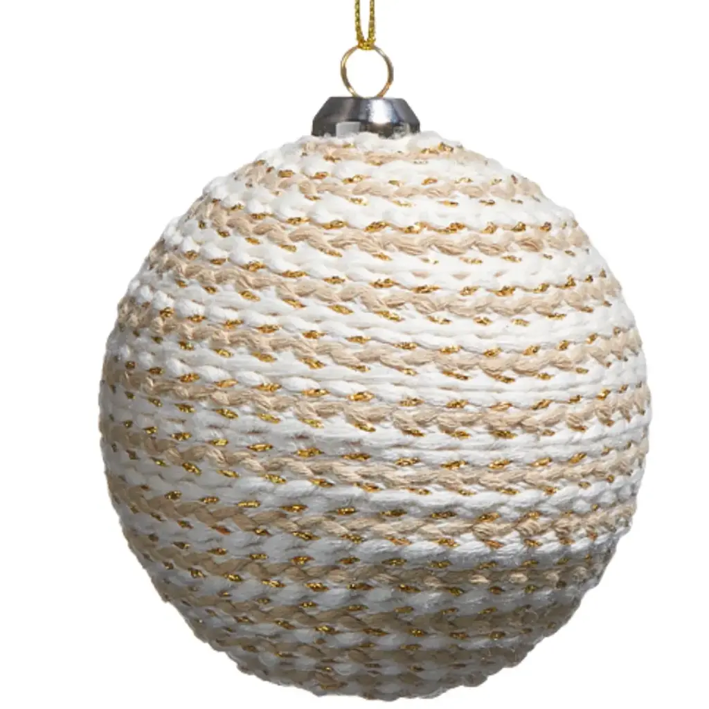 Rope Ball Ornament Cream and Beige 4in
