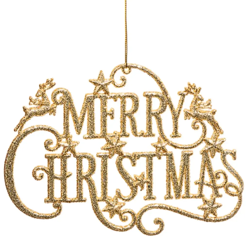 Glitter Merry Christmas Ornament Gold 7in