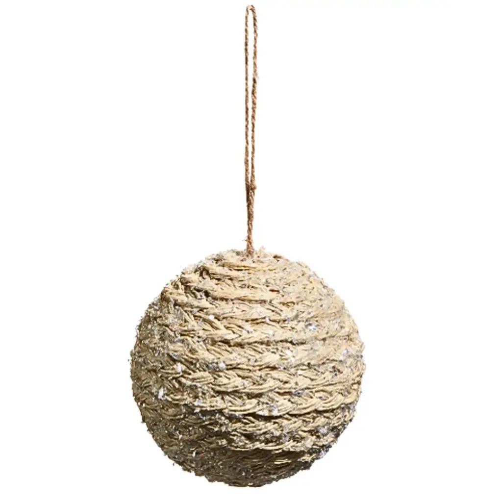 Frosted Braided Ball Ornament Natural 4in