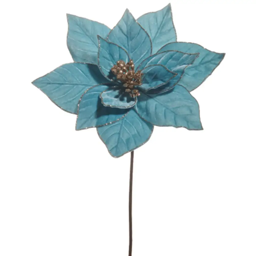 Velvet Poinsettia Stem Blue 22in