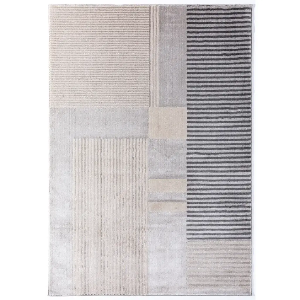 Luxe Beige Grey Squares Rug 5.3×7.7ft