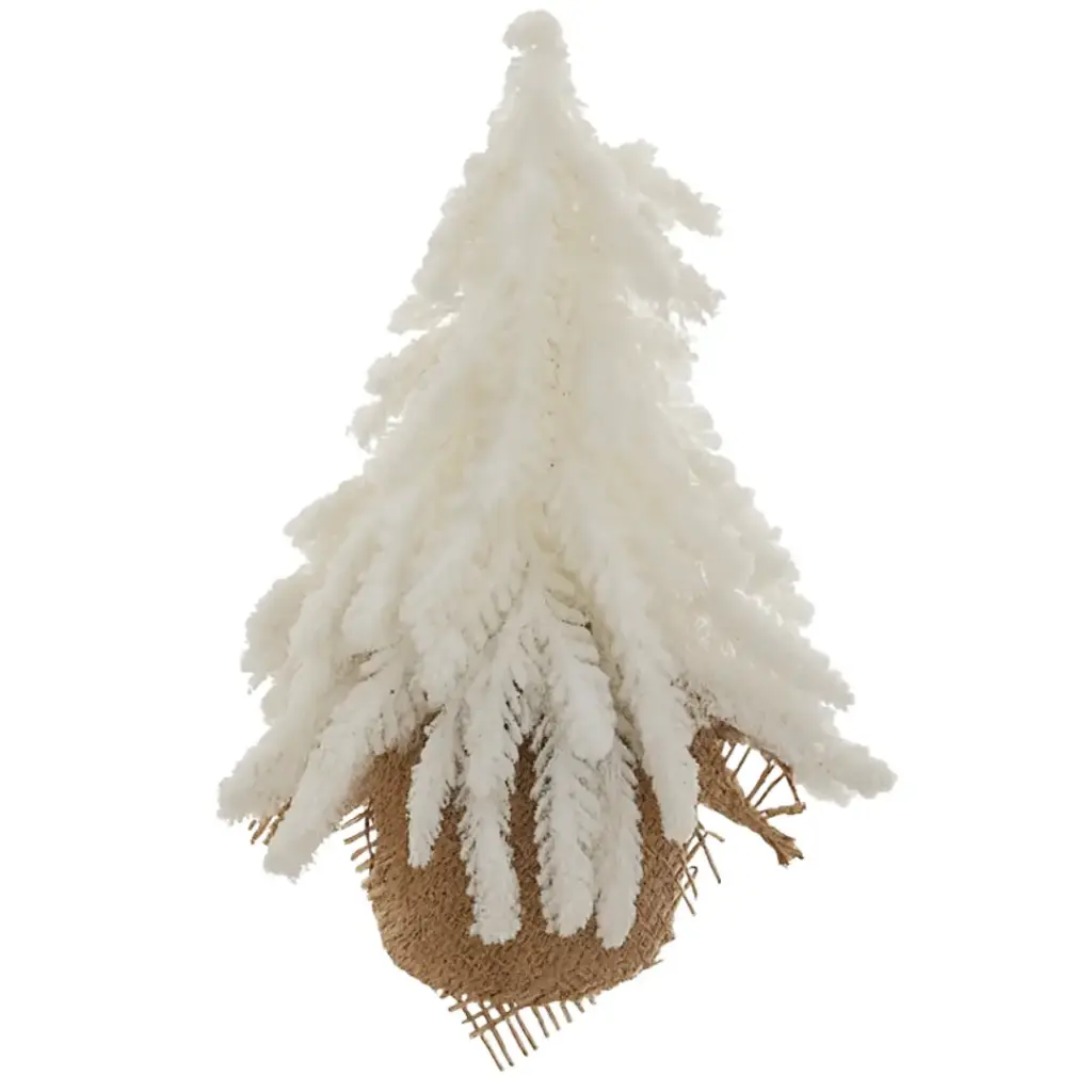 Pine Tree with Jute Base White 8in