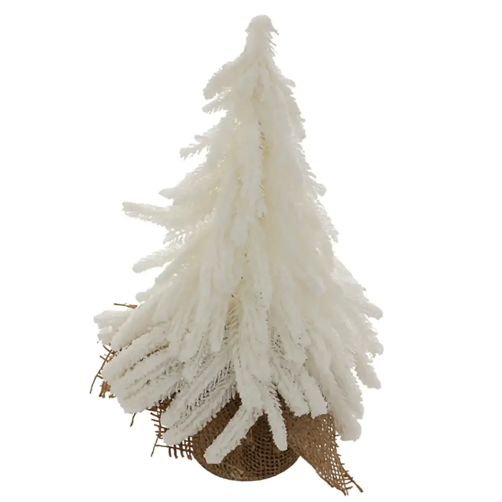 Pine Tree with Jute Base White 11in