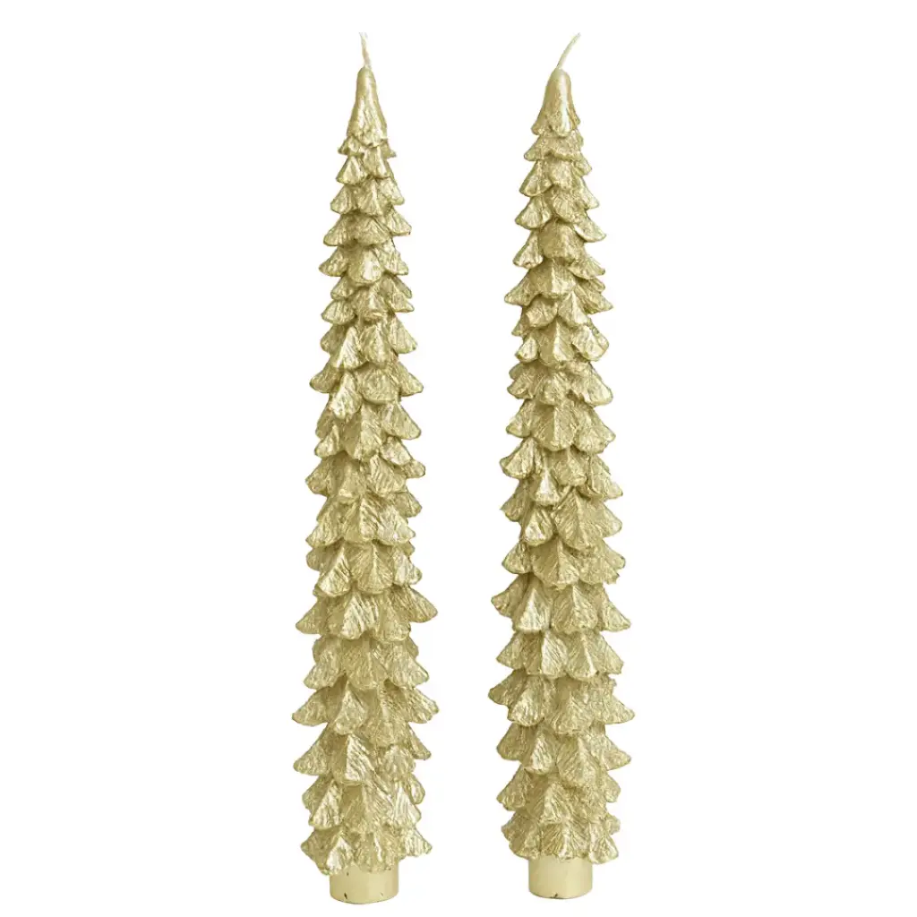 Pine Tree Taper Candles Gold 2pc