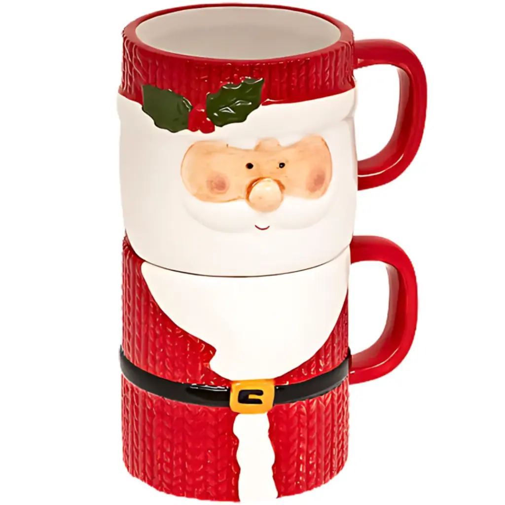 Stackable Ceramic Santa Claus Mugs 2pc