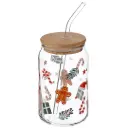 Festive Glass Tumbler with Straw 480ml