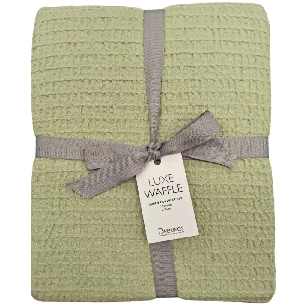 Luxe Waffle Queen Coverlet Set Sage
