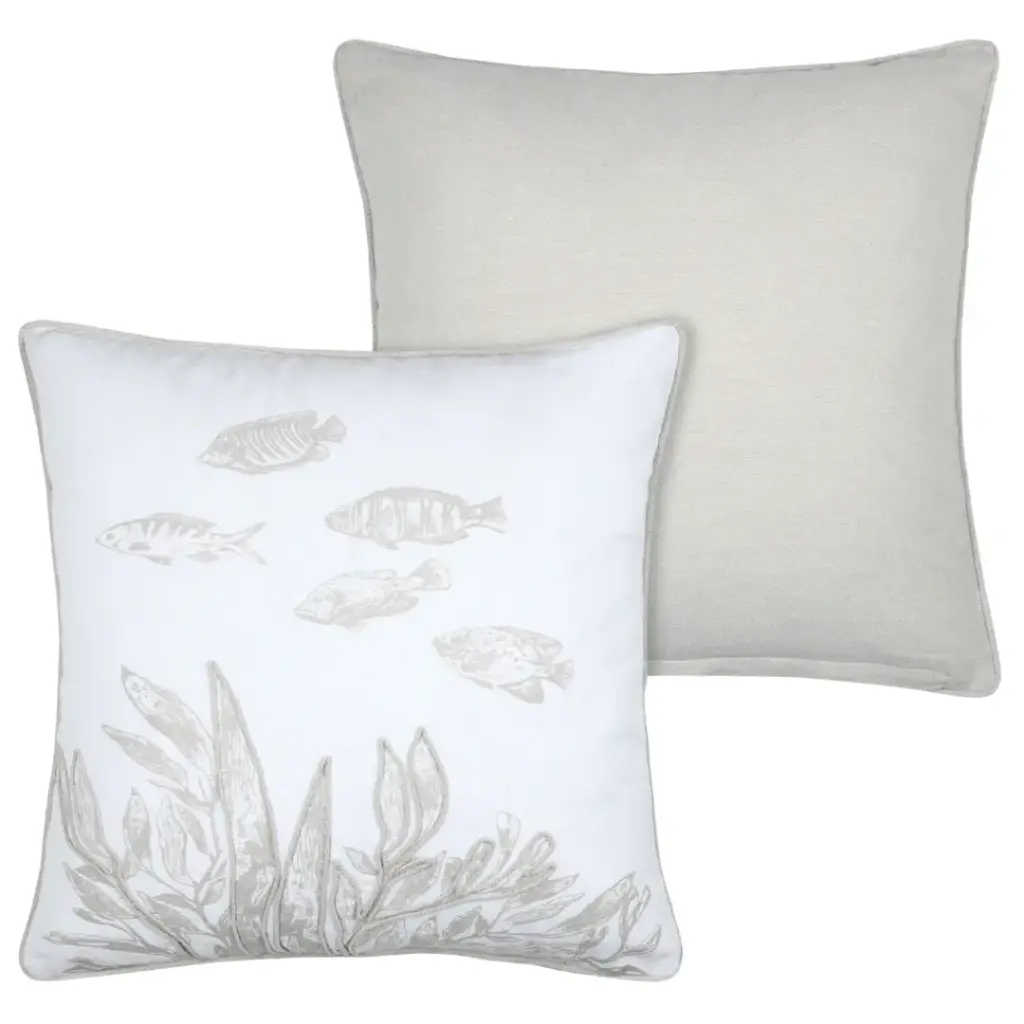 Azuria Fish Outdoor Pillow White 18x18in