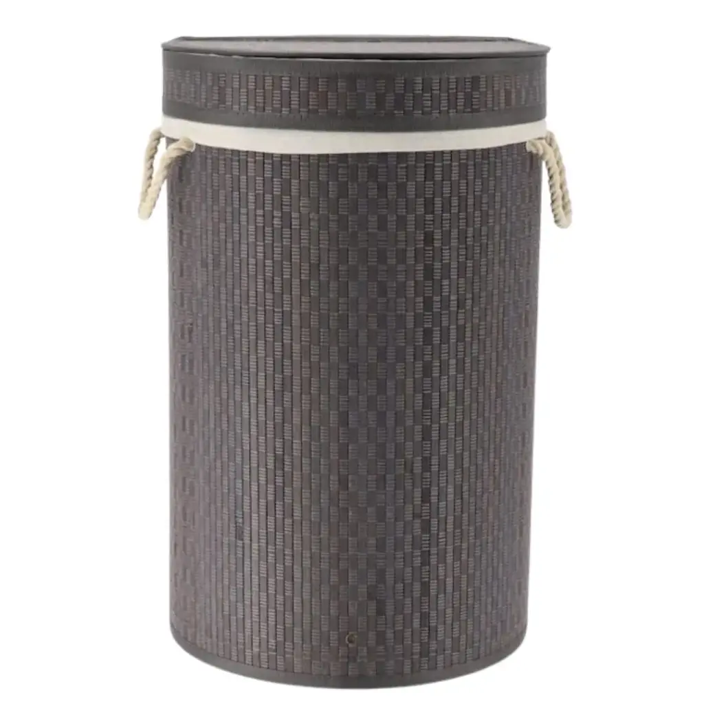 Bamboo Laundry Basket Round Grey 67L