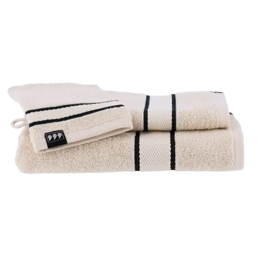 Contrast Stitch Towel Set Ivory Black 3pc