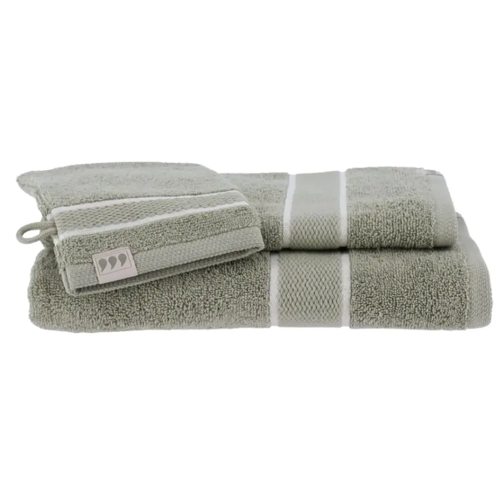 Contrast Stitch Towel Set Sage Green 3pc