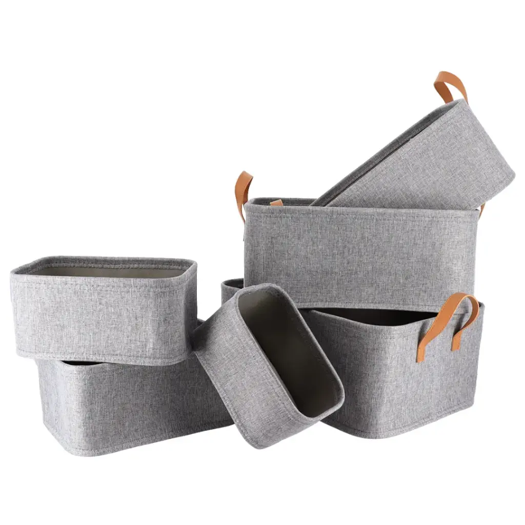 Fabric Storage Baskets Set Grey 6pc