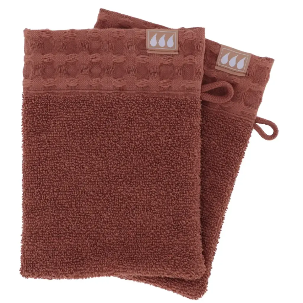 Waffle Border Wash Glove Set Terracotta
