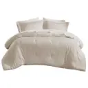 Logan Striped Reversible Pintuck Pleated Queen Comforter Set Neutral