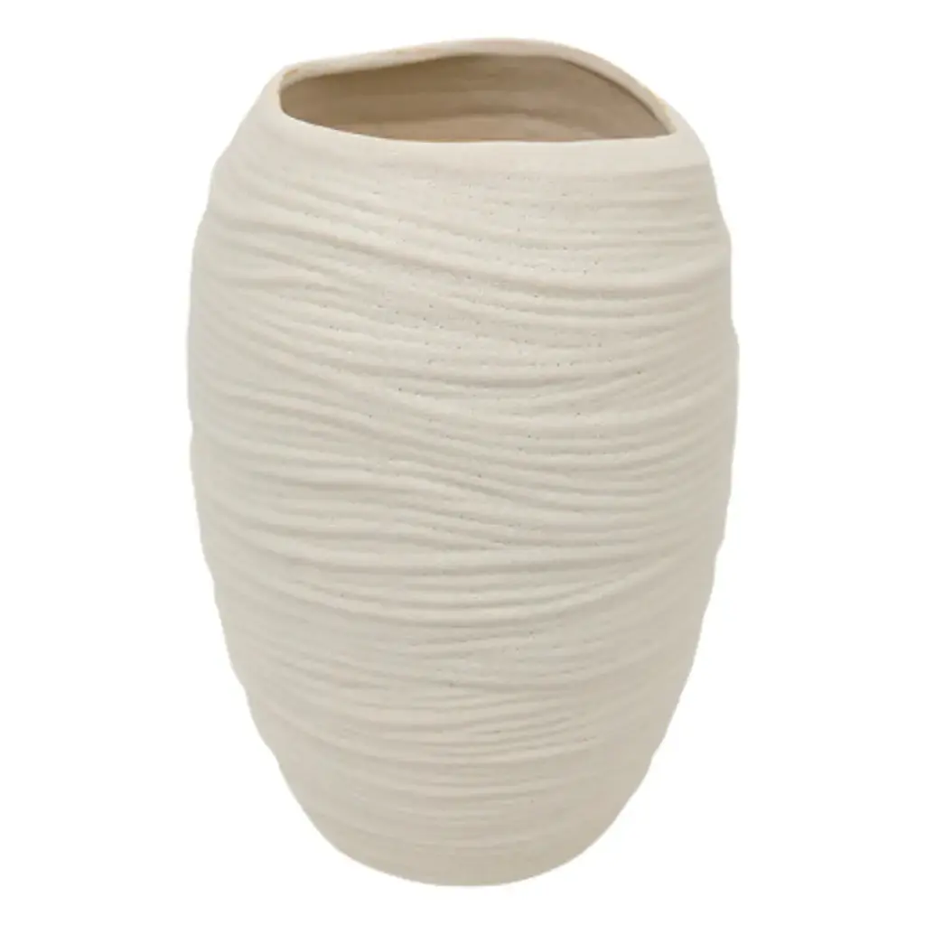 Ridged Ceramic Vase White 12in