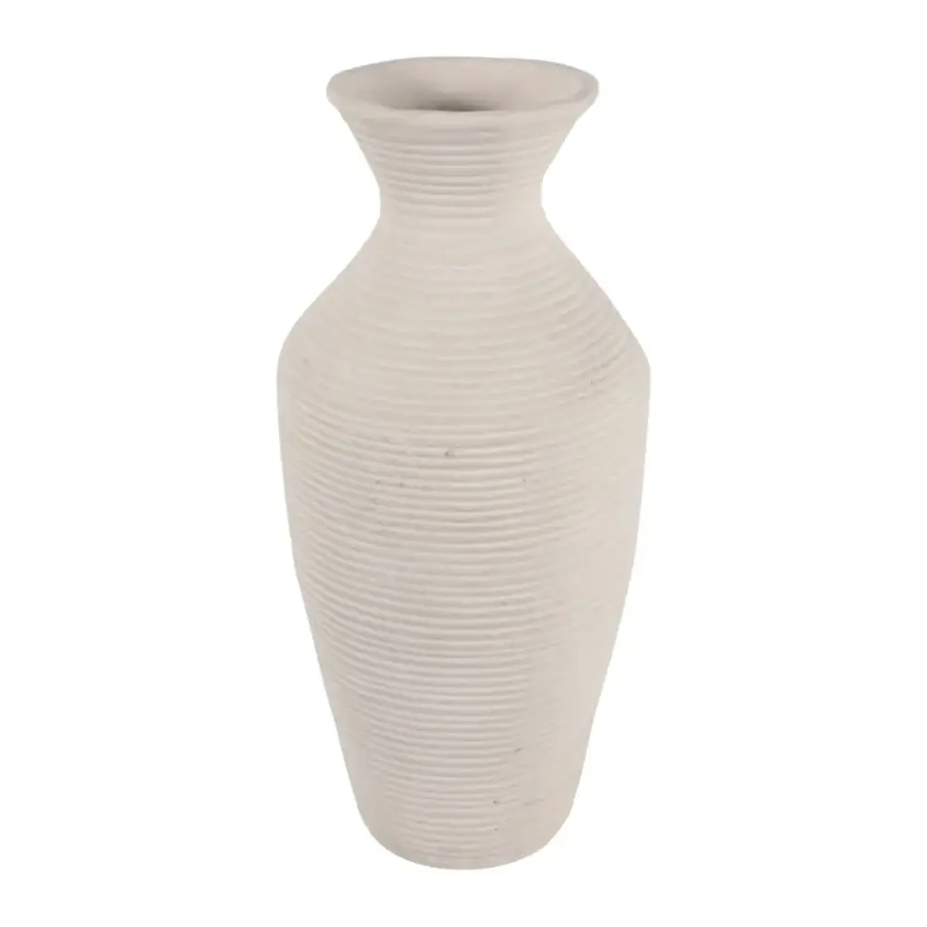 Paper Mache Ribbed Vase Ivory 20x13in